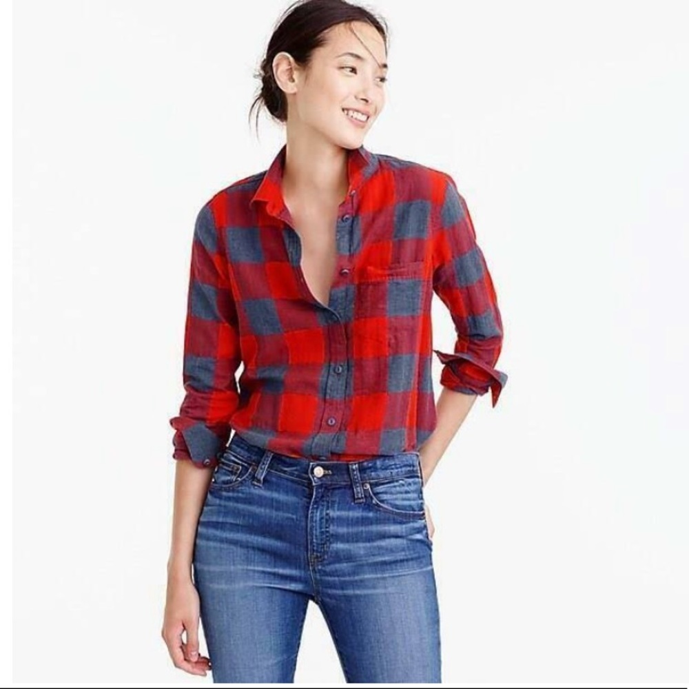 J. Crew button up buffalo flannel, boy cut, sz 4